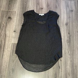 💜Daniel Rainn black slightly sheer polka dots top short sleeve Minimalist Casual